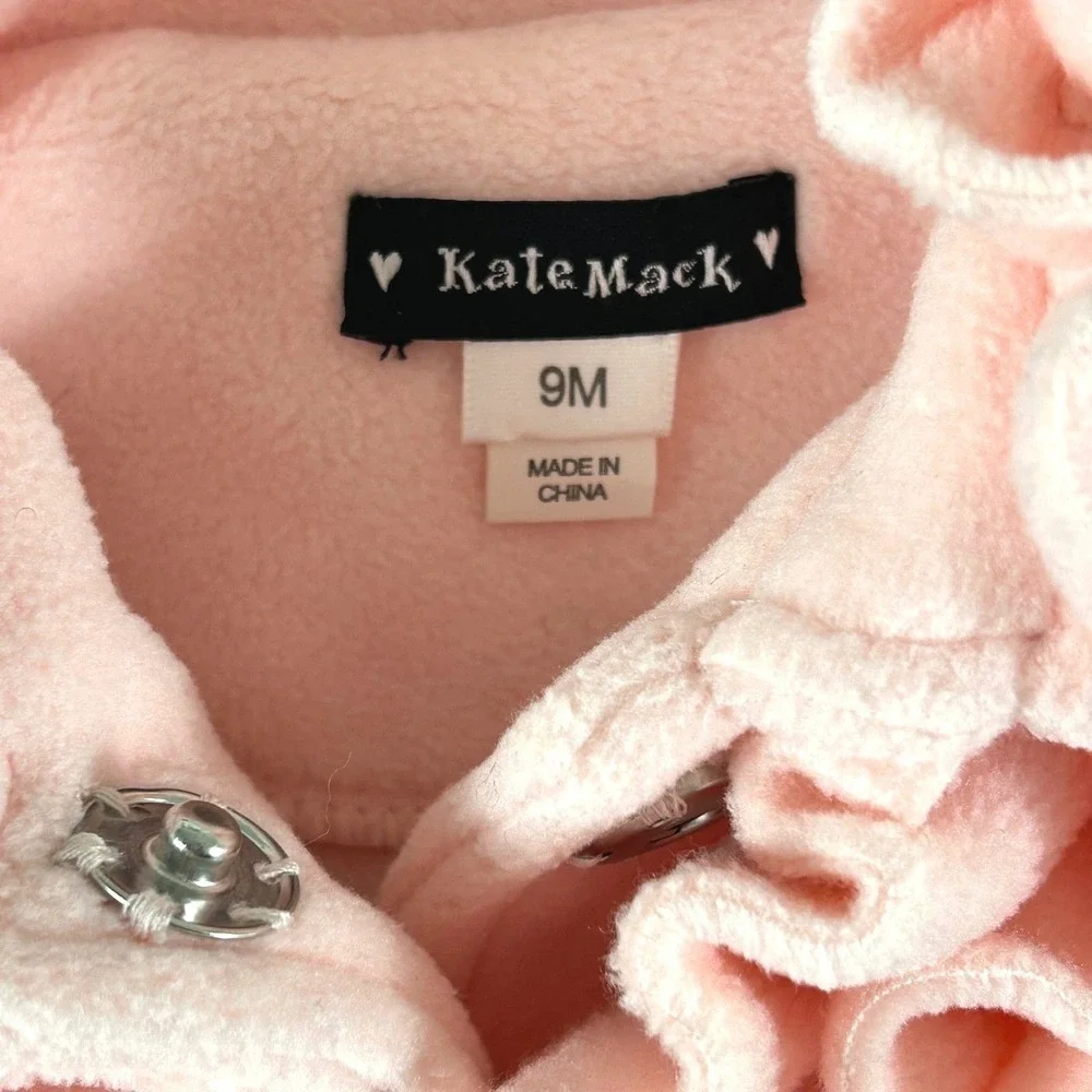Kate Mack‎ Biscotti Pink Fleece Ruffle Rosette Jacket Baby Girl 9M 590EPA NEW